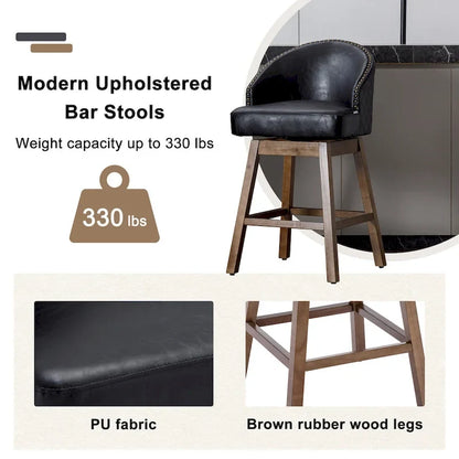 Tabourets de bar pivotants en bois, hauteur comptoir, avec repose-pieds (lot de 2)