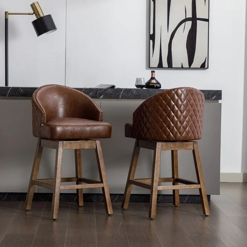 Tabourets de bar pivotants en bois, hauteur comptoir, avec repose-pieds (lot de 2)