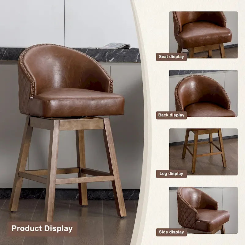 Tabourets de bar pivotants en bois, hauteur comptoir, avec repose-pieds (lot de 2)