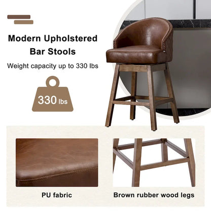 Tabourets de bar pivotants en bois, hauteur comptoir, avec repose-pieds (lot de 2)