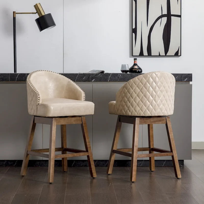 Tabourets de bar pivotants en bois, hauteur comptoir, avec repose-pieds (lot de 2)