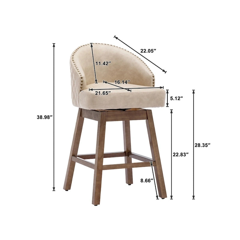 Tabourets de bar pivotants en bois, hauteur comptoir, avec repose-pieds (lot de 2)