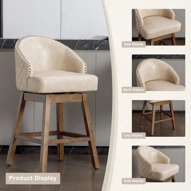 Tabourets de bar pivotants en bois, hauteur comptoir, avec repose-pieds (lot de 2)