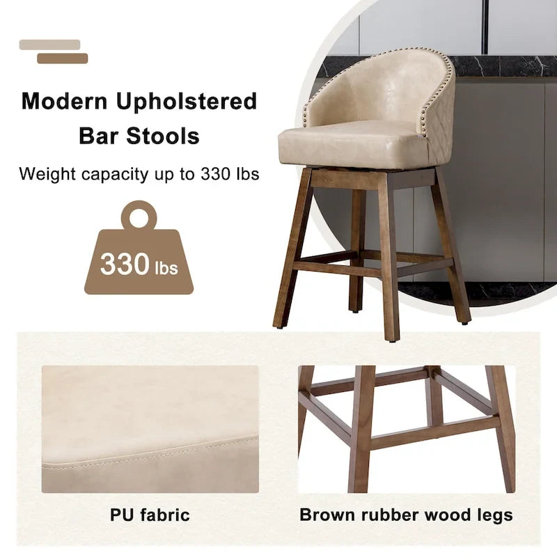 Tabourets de bar pivotants en bois, hauteur comptoir, avec repose-pieds (lot de 2)