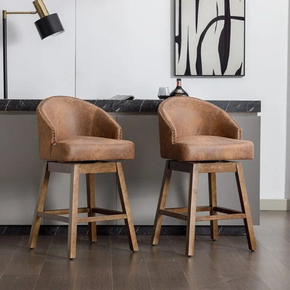 Tabourets de bar pivotants en bois, hauteur comptoir, avec repose-pieds (lot de 2)