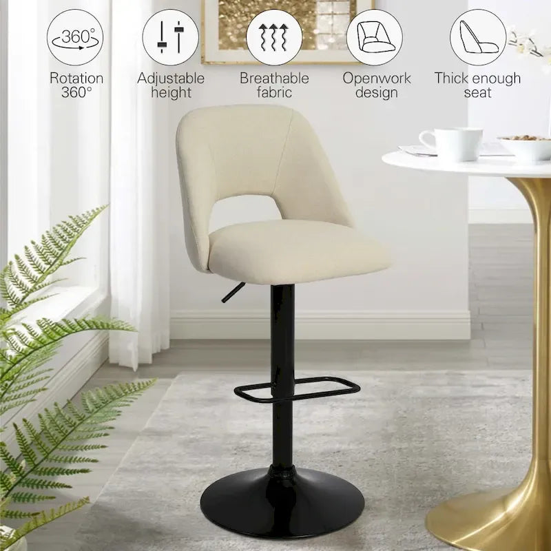 Tabouret de bar pivotant en vinyle à hauteur réglable avec base plus large (17,7 po), lot de 2 - 32 x 17 x 17 po