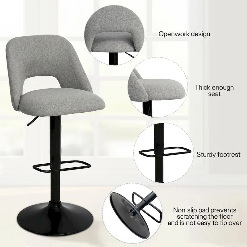 Tabouret de bar pivotant en vinyle à hauteur réglable avec base plus large (17,7 po), lot de 2 - 32 x 17 x 17 po