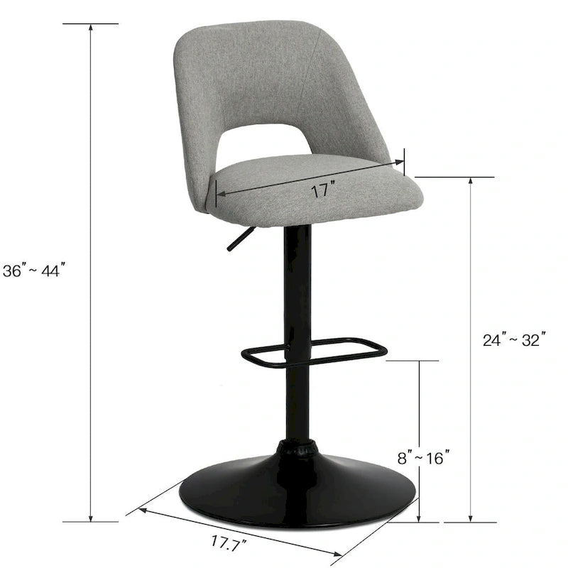 Tabouret de bar pivotant en vinyle à hauteur réglable avec base plus large (17,7 po), lot de 2 - 32 x 17 x 17 po