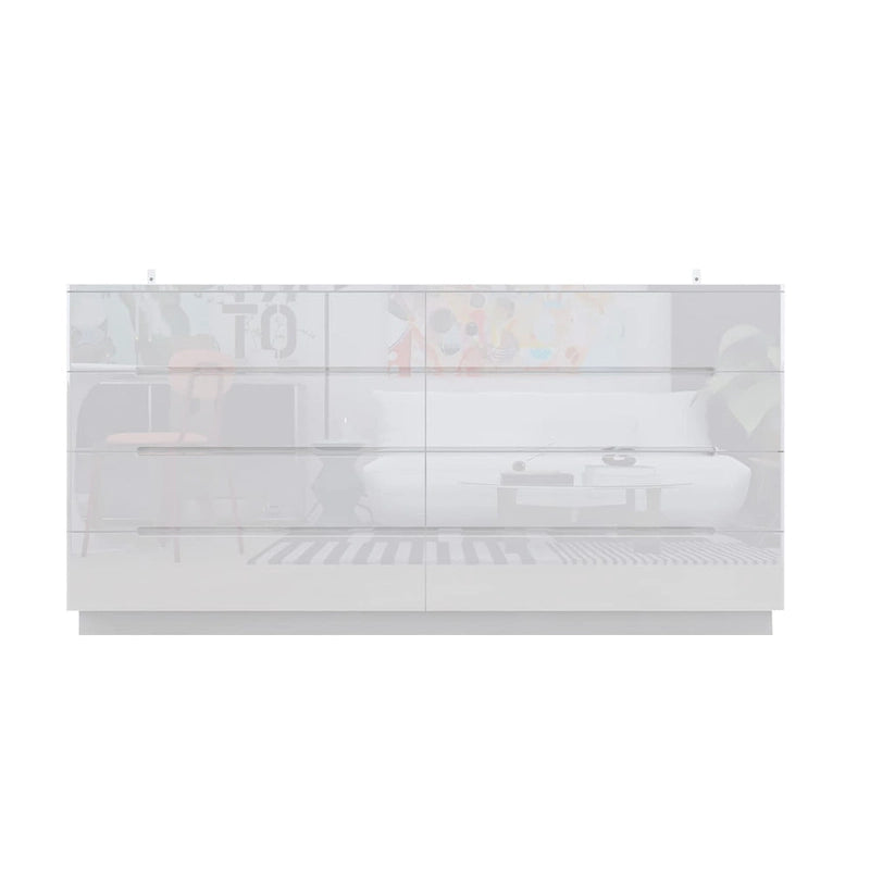 Commode brillante de 63 pouces avec commode claire, 8 tiroirs et grand plateau