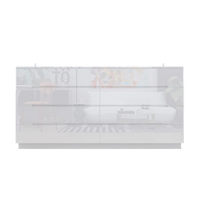 Commode brillante de 63 pouces avec commode claire, 8 tiroirs et grand plateau