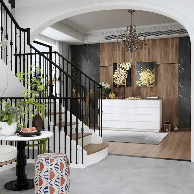 Commode brillante de 63 pouces avec commode claire, 8 tiroirs et grand plateau