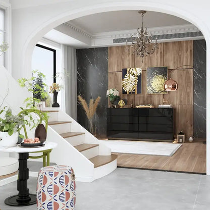 Commode brillante de 63 pouces avec commode claire, 8 tiroirs et grand plateau