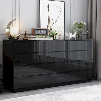 Commode brillante de 63 pouces avec commode claire, 8 tiroirs et grand plateau