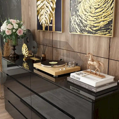 Commode brillante de 63 pouces avec commode claire, 8 tiroirs et grand plateau