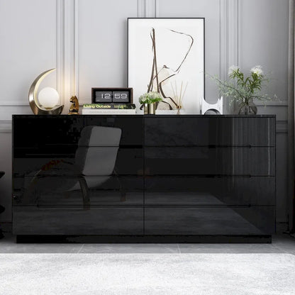 Commode brillante de 63 pouces avec commode claire, 8 tiroirs et grand plateau