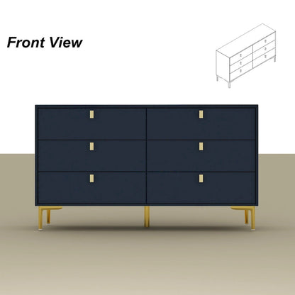 Commode double à 6 tiroirs 55,1 po L, noir et or