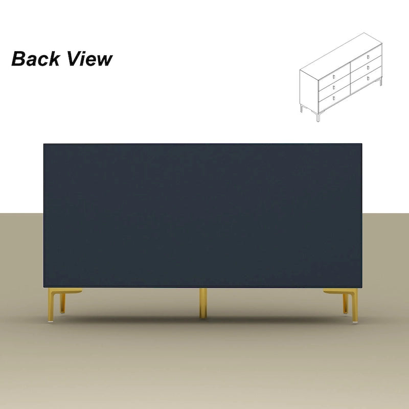 Commode double à 6 tiroirs 55,1 po L, noir et or