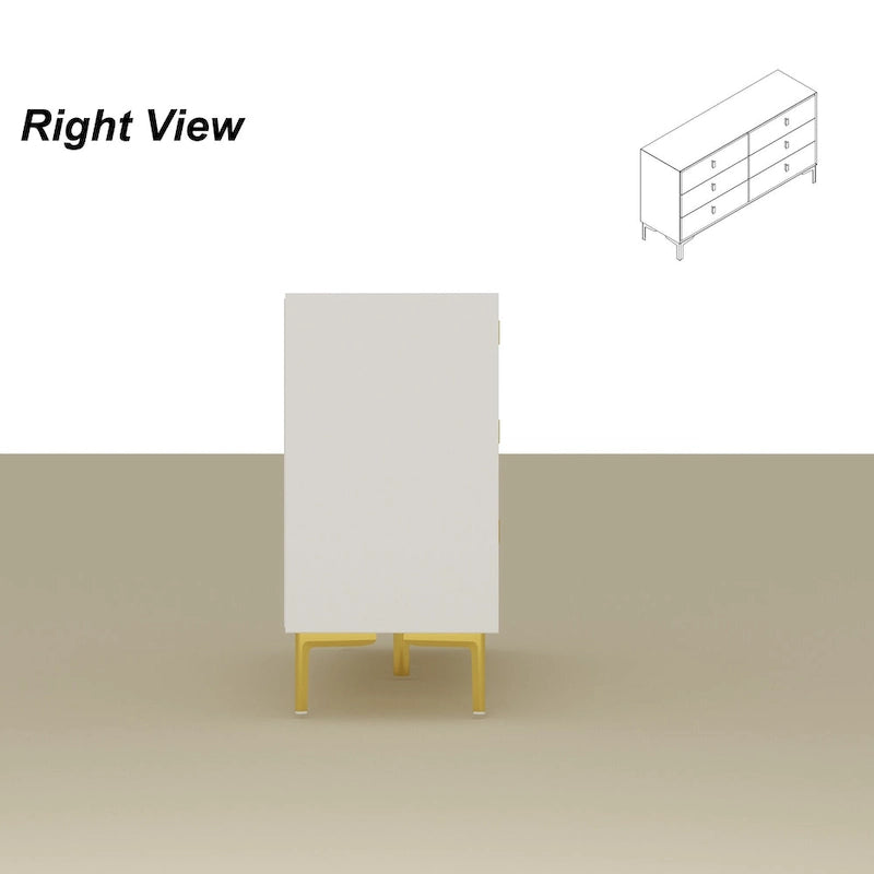 Commode double à 6 tiroirs 55,1 po L, noir et or