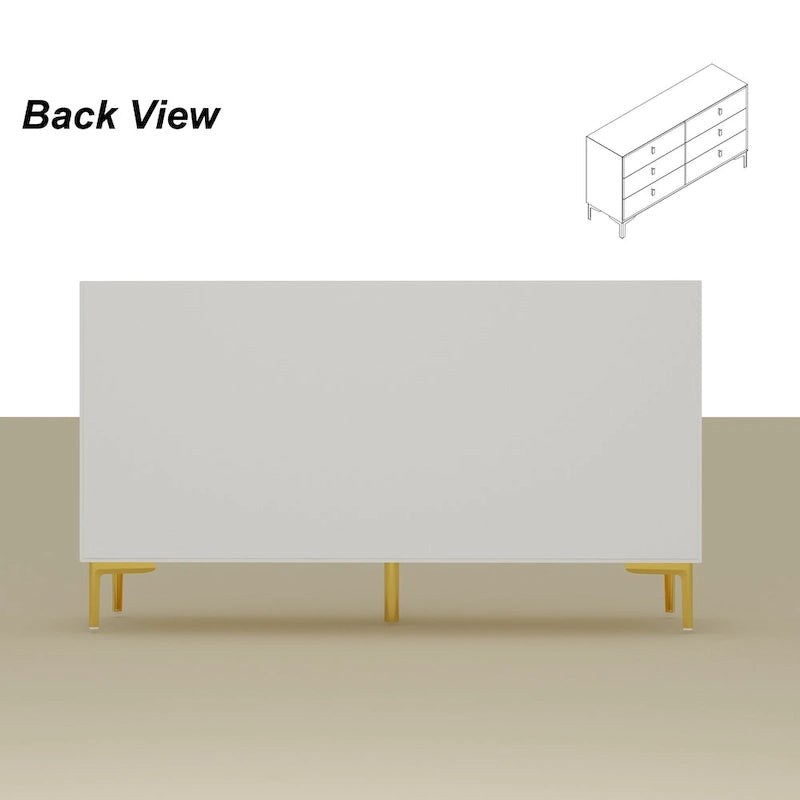 Commode double à 6 tiroirs 55,1 po L, noir et or