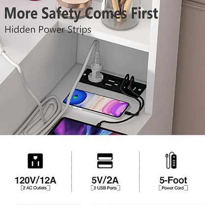 Coiffeuse 43 avec éclairage 3 couleurs, station de recharge, étagères de rangement et 7 tiroirs