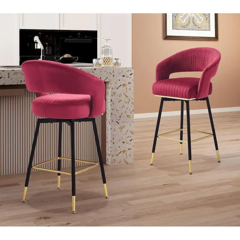 Ensemble de 2 tabourets de bar pivotants Hausfame, revêtus de velours et avec dossier - 56,4 cm L x 54,6 cm P x 101,6 cm H