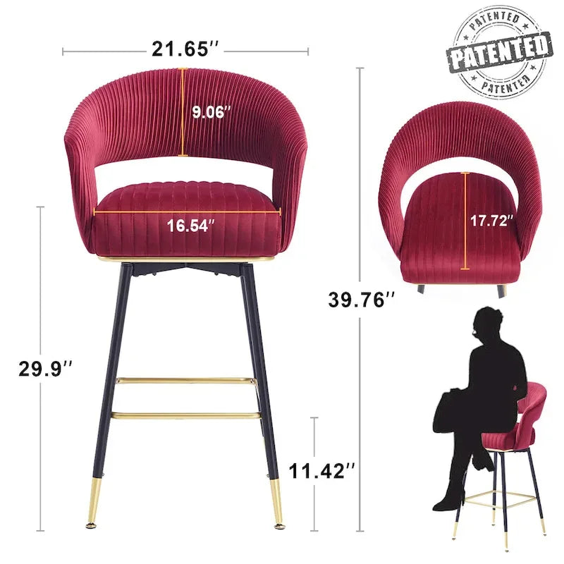 Ensemble de 2 tabourets de bar pivotants Hausfame, revêtus de velours et avec dossier - 56,4 cm L x 54,6 cm P x 101,6 cm H