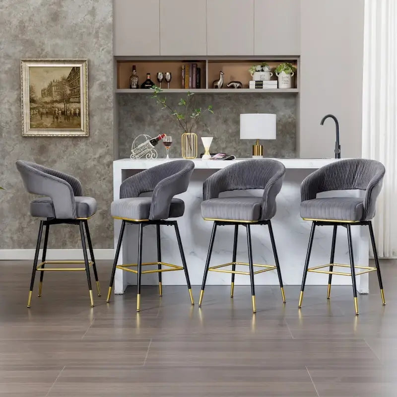 Ensemble de 2 tabourets de bar pivotants Hausfame, revêtus de velours et avec dossier - 56,4 cm L x 54,6 cm P x 101,6 cm H