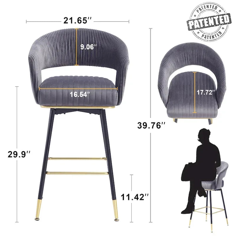 Ensemble de 2 tabourets de bar pivotants Hausfame, revêtus de velours et avec dossier - 56,4 cm L x 54,6 cm P x 101,6 cm H