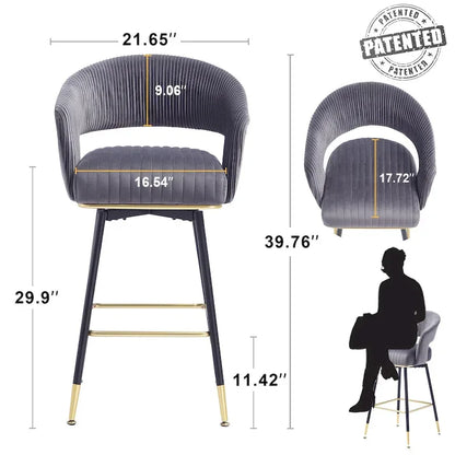 Ensemble de 2 tabourets de bar pivotants Hausfame, revêtus de velours et avec dossier - 56,4 cm L x 54,6 cm P x 101,6 cm H