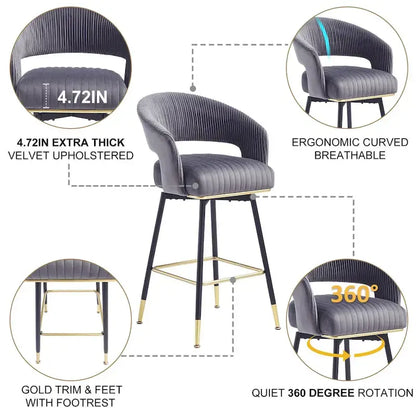 Ensemble de 2 tabourets de bar pivotants Hausfame, revêtus de velours et avec dossier - 56,4 cm L x 54,6 cm P x 101,6 cm H