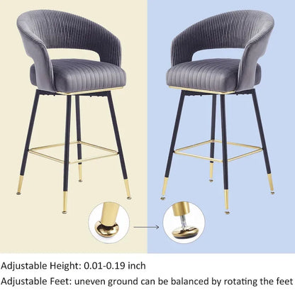 Ensemble de 2 tabourets de bar pivotants Hausfame, revêtus de velours et avec dossier - 56,4 cm L x 54,6 cm P x 101,6 cm H