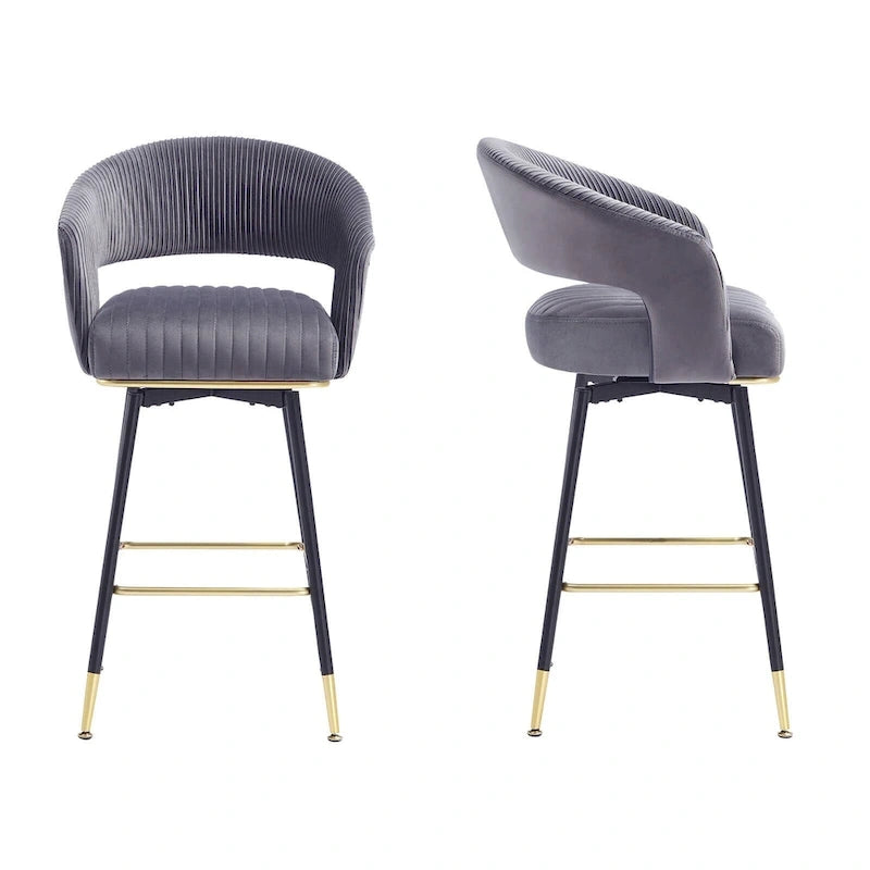 Ensemble de 2 tabourets de bar pivotants Hausfame, revêtus de velours et avec dossier - 56,4 cm L x 54,6 cm P x 101,6 cm H