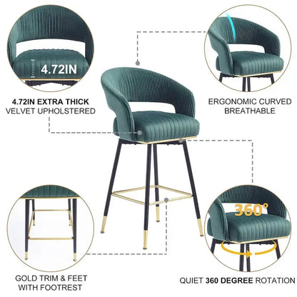 Ensemble de 2 tabourets de bar pivotants Hausfame, revêtus de velours et avec dossier - 56,4 cm L x 54,6 cm P x 101,6 cm H