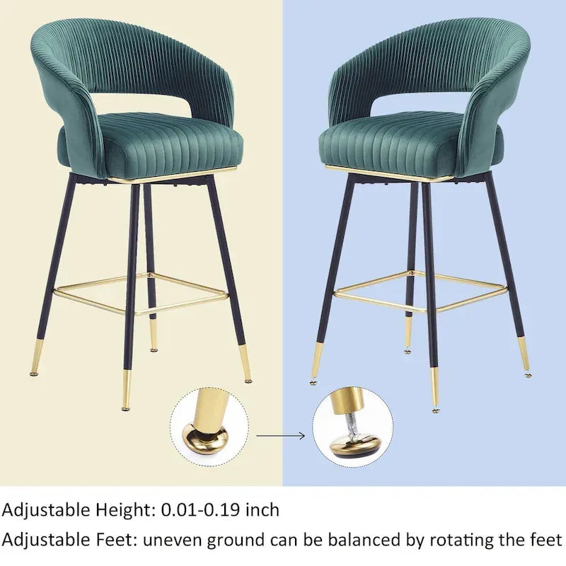 Ensemble de 2 tabourets de bar pivotants Hausfame, revêtus de velours et avec dossier - 56,4 cm L x 54,6 cm P x 101,6 cm H