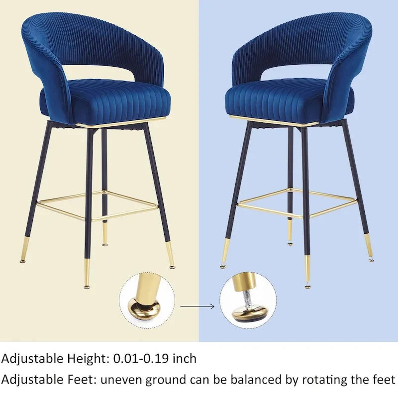 Ensemble de 2 tabourets de bar pivotants Hausfame, revêtus de velours et avec dossier - 56,4 cm L x 54,6 cm P x 101,6 cm H