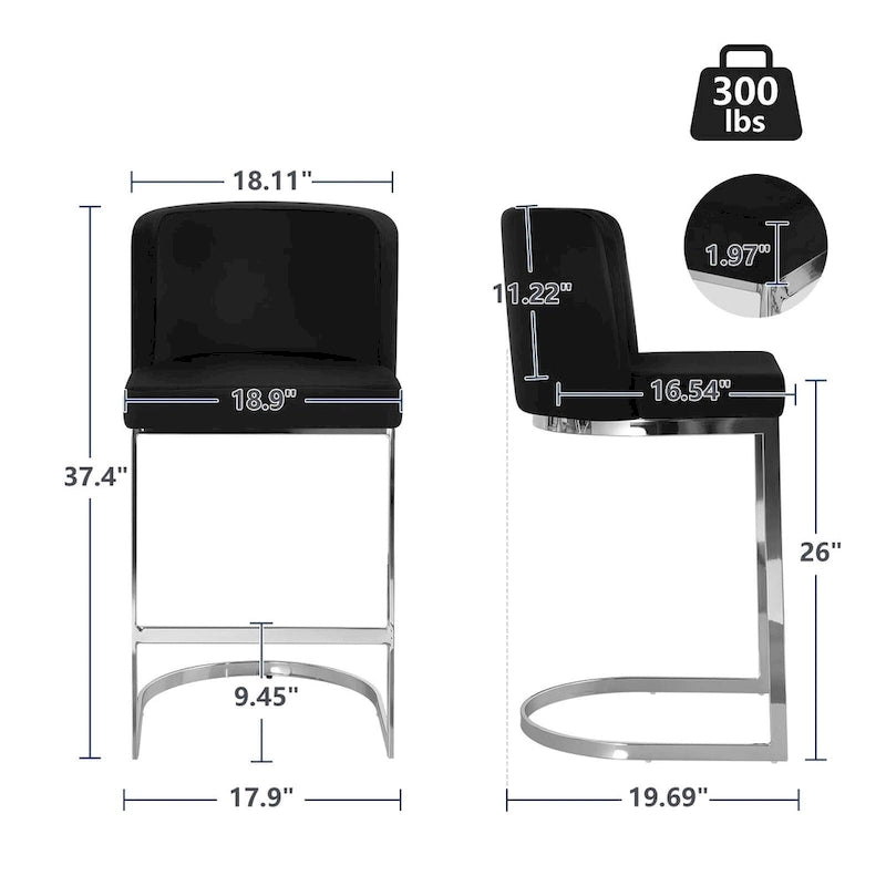 26 tabourets de bar rembourrés, hauteur comptoir - 46 cm (L) x 50 cm (P) x 95 cm (H)