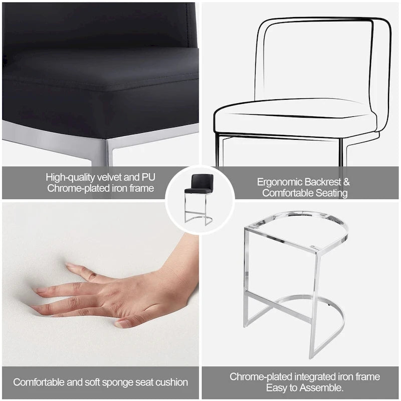 26 tabourets de bar rembourrés, hauteur comptoir - 46 cm (L) x 50 cm (P) x 95 cm (H)