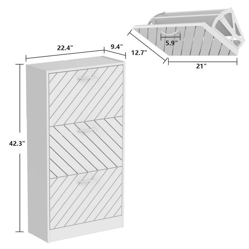 Kerrogee 18-Pair Shoe Storage Cabinet with 3 Flip Drawers Wood/ Grey