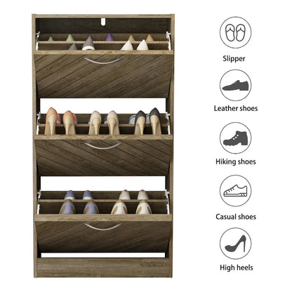 Meuble à chaussures Kerrogee pour 18 paires avec 3 tiroirs rabattables, bois/gris
