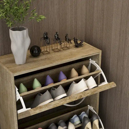 Meuble à chaussures Kerrogee pour 18 paires avec 3 tiroirs rabattables, bois/gris