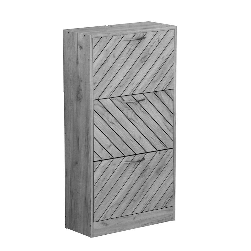 Meuble à chaussures Kerrogee pour 18 paires avec 3 tiroirs rabattables, bois/gris