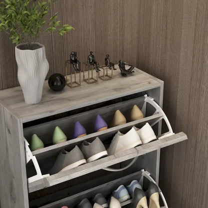 Meuble à chaussures Kerrogee pour 18 paires avec 3 tiroirs rabattables, bois/gris