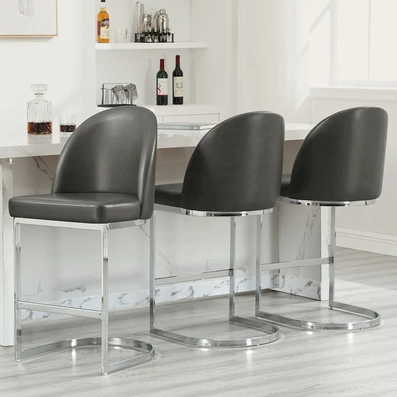 26 Faux Leather Upholstered Counter Height Bar Stools with Metal Legs - 38.8H x 17.9W x 20.9D