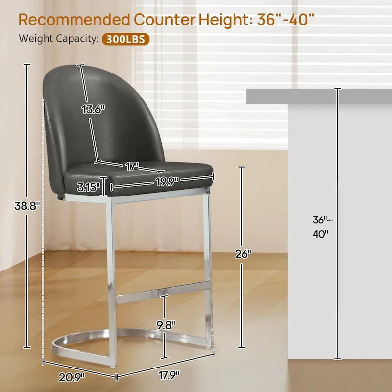 26 tabourets de bar de hauteur comptoir, revêtus de similicuir et dotés de pieds en métal - 38,8 cm (H) x 17,9 cm (L) x 20,9 cm (P)