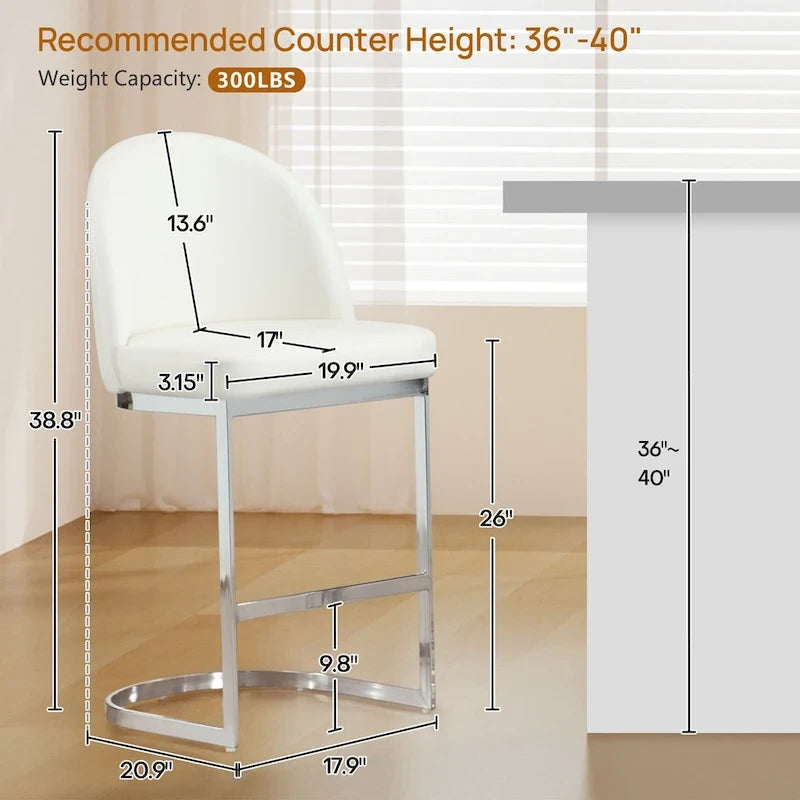 26 tabourets de bar de hauteur comptoir, revêtus de similicuir et dotés de pieds en métal - 38,8 cm (H) x 17,9 cm (L) x 20,9 cm (P)