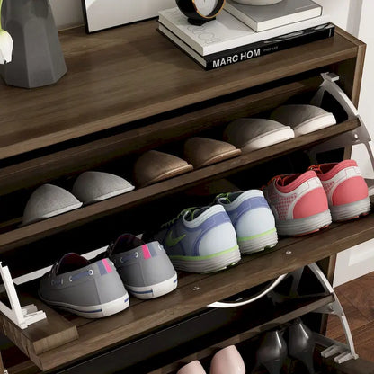 Meuble à chaussures à deux tiroirs de 22,4 cm de large, organisateur de chaussures à tiroirs rabattables