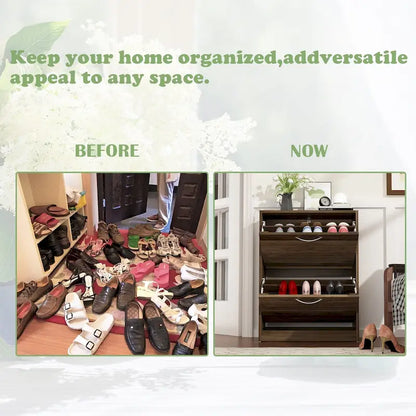 Meuble à chaussures à deux tiroirs de 22,4 cm de large, organisateur de chaussures à tiroirs rabattables