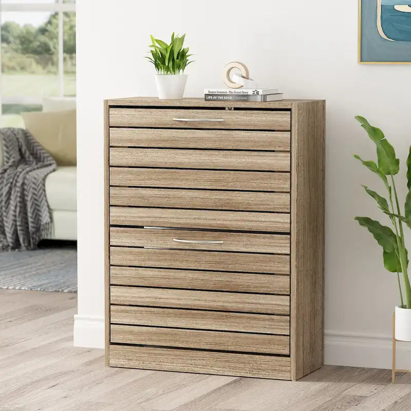 Meuble à chaussures à deux tiroirs de 22,4 cm de large, organisateur de chaussures à tiroirs rabattables