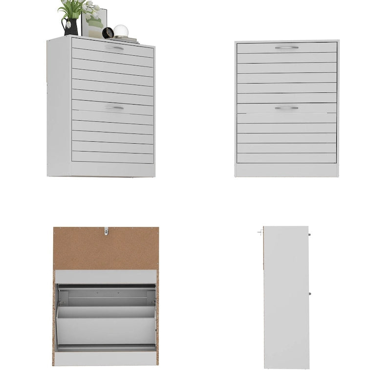 Meuble à chaussures à deux tiroirs de 22,4 cm de large, organisateur de chaussures à tiroirs rabattables