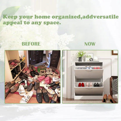 Meuble à chaussures à deux tiroirs de 22,4 cm de large, organisateur de chaussures à tiroirs rabattables